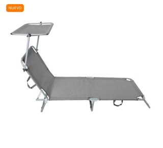 Tumbona plegable con parasol gris
