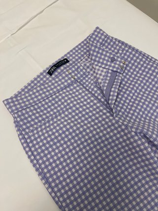 Pantalones Zara Cuadros Morado y Blanco