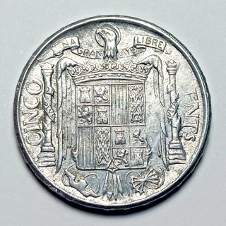 Moneda 5 Centimos 1940 ERROR Cuño Empastado