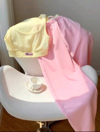 Conjunto Top y Pantalón Rosa/Amarillo