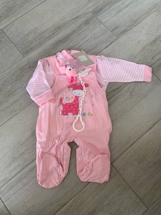 Conjunto Jardineira + Camisola + Prendedor Chupeta