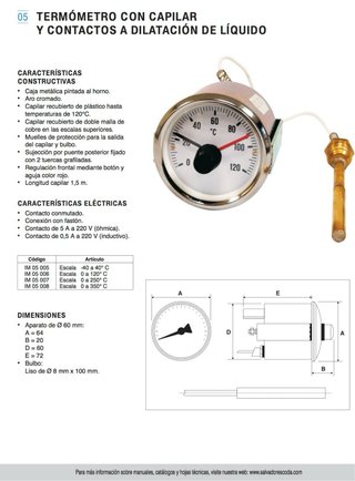 Termómetro con capilar metálico de 0 a 120ºC