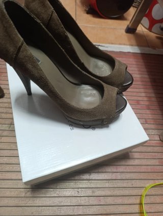 Zapatos Peep Toe Madera Marrones