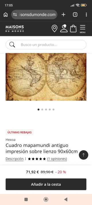 Cuadro Mapamundi Antiguo Lienzo 90x60cm