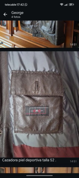 Chaqueta de cuero marrón y verde