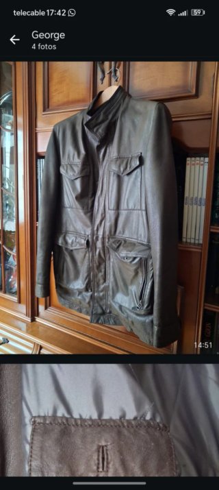 Chaqueta de cuero marrón y verde