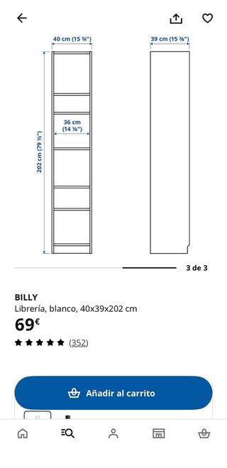 Librería Billy Ikea Blanca 202x40x39 cm