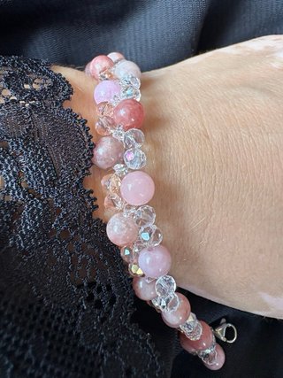 Braccialetto donna perline vetro rosa/ marrone