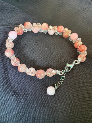 Braccialetto donna perline vetro rosa/ marrone