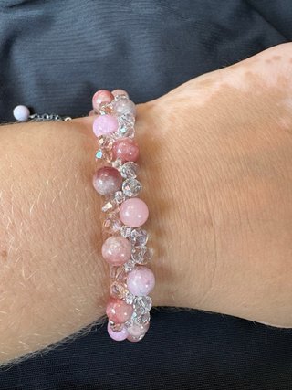Braccialetto donna perline vetro rosa/ marrone