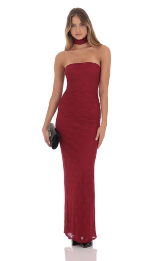 Vestido Largo Encaje Rojo