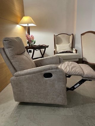 Sillón relax tela y polipiel beige