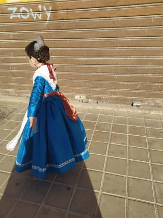 Traje Fallera Niña Damasco Azul