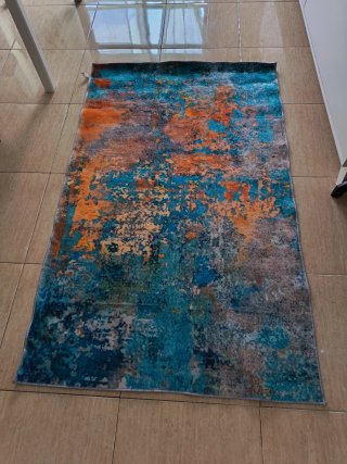 Alfombra diseño abstracto azul y naranja