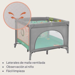 Parque de juego Lionelo Gris Verde mas colchon.