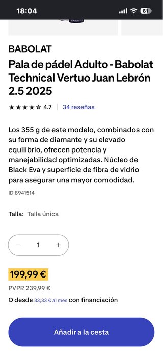 Pala pádel Babolat Vertuo J.Lebrón
