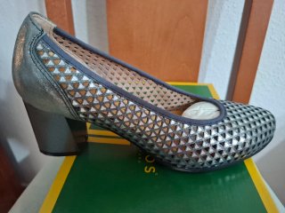 Zapatos Pitillos Talla 37 Tacón Gris/Plata