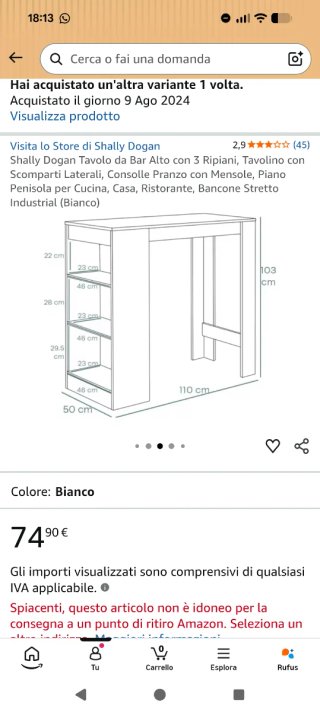 Tavolo Bar Shally Dogan 3 Ripiani Legno