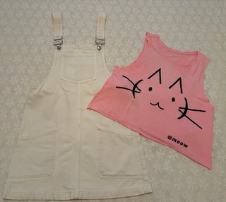 Lote Peto Blanco y Camiseta Rosa Gato