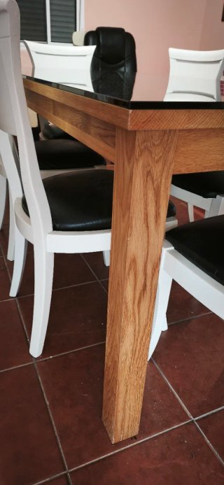 Mesa de comedor de madera y cristal de canto 1,8cm