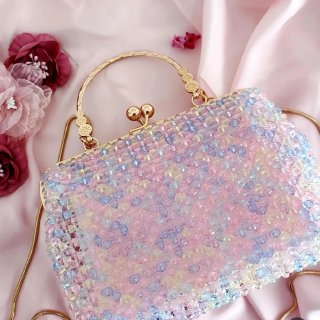 Borsetta bauletto di perline rosa pastello