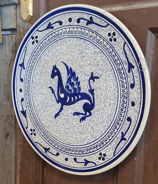 Plato Cerámica Española Dragón Alado Azul