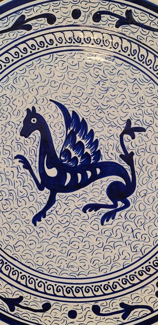 Plato Cerámica Española Dragón Alado Azul
