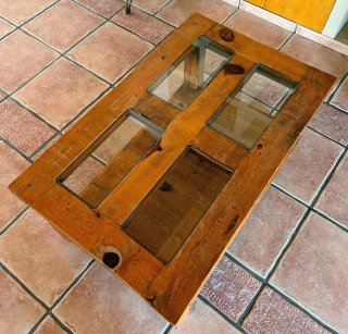 Mesa de centro rústica madera y cristal