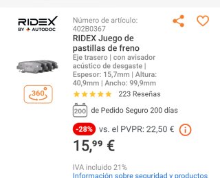 Pastillas de freno RIDEX Juego delantero