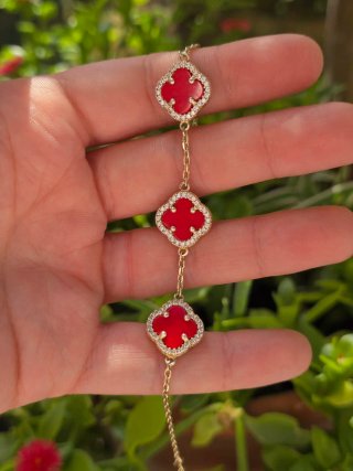 Bracciale argento placcato oro con pietre rosse