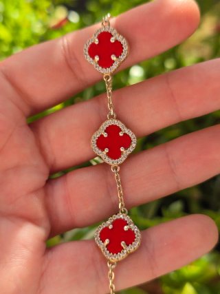 Bracciale argento placcato oro con pietre rosse