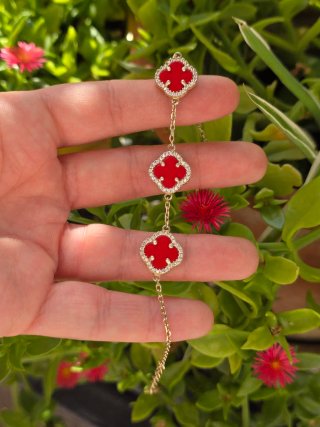 Bracciale argento placcato oro con pietre rosse