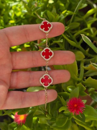 Bracciale argento placcato oro con pietre rosse