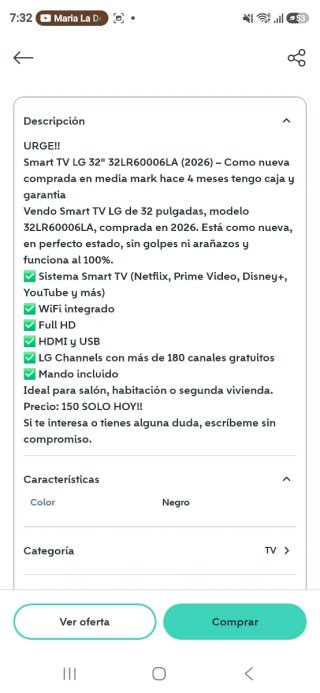 Smart TV LG 32 Poco Uso