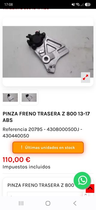 Pinza Freno Z800 13-17 + Pastillas Regalo