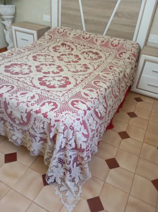 Colcha encaje aguja veneciana hecha a mano