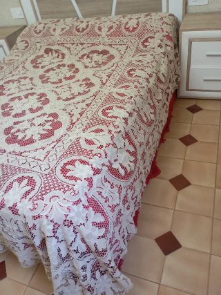 Colcha encaje aguja veneciana hecha a mano