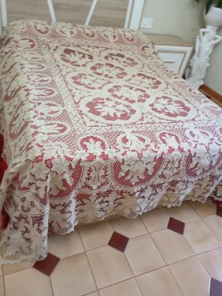 Colcha encaje aguja veneciana hecha a mano