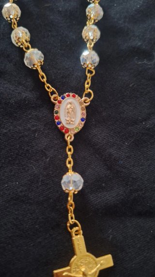 Pulsera Rosario Virgen María Cruz color Oro