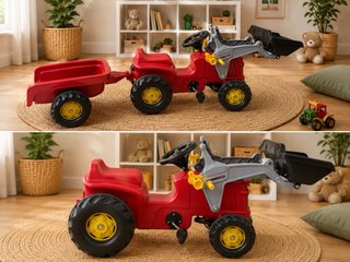 TRATOR DE NIÑOS ROLLY TOYS CON PALA Y REMOLQUE