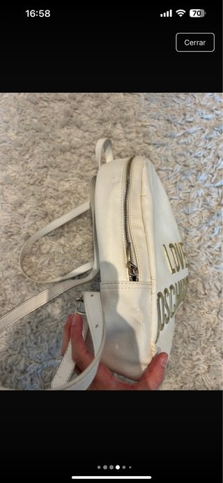 Mochila Moschino Blanca con Logo Dorado