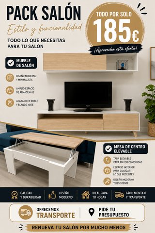 Mesa Centro Elevable y Mueble Salón