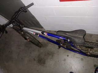 Bicicleta de montaña azul y plateada