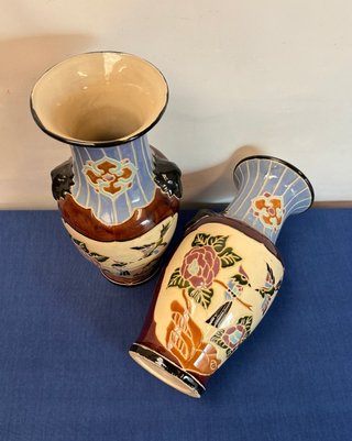 Pareja Jarrones Orientales Cerámica