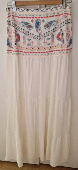 Falda larga Desigual bordada paisley boho blanca M