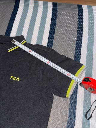 FILA Men's Grey Polo Shirt with Neon Yellow Size M