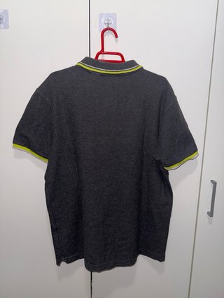 FILA Men's Grey Polo Shirt with Neon Yellow Size M