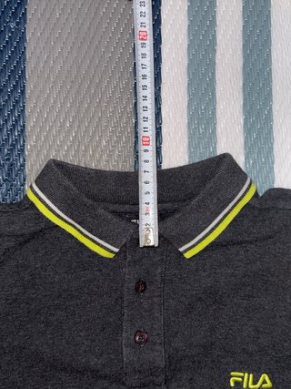FILA Men's Grey Polo Shirt with Neon Yellow Size M