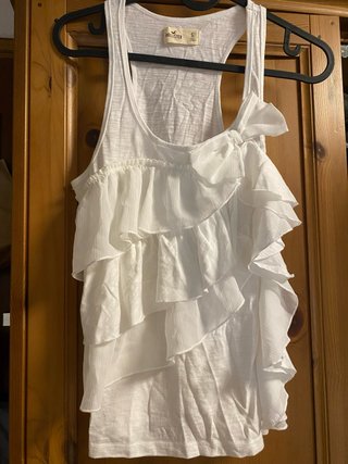 Blusa Hollister Blanca Volantes Talla S