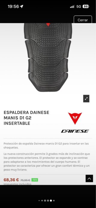 Protector de espalda moto Dainese manis G2. Lvl 2